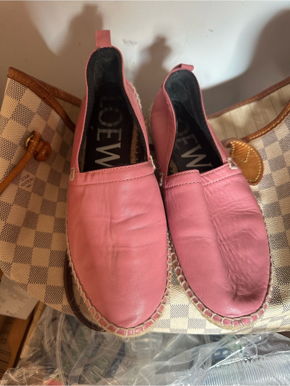 LOEWE Pink Leather Espadrilles with Jute Stitching